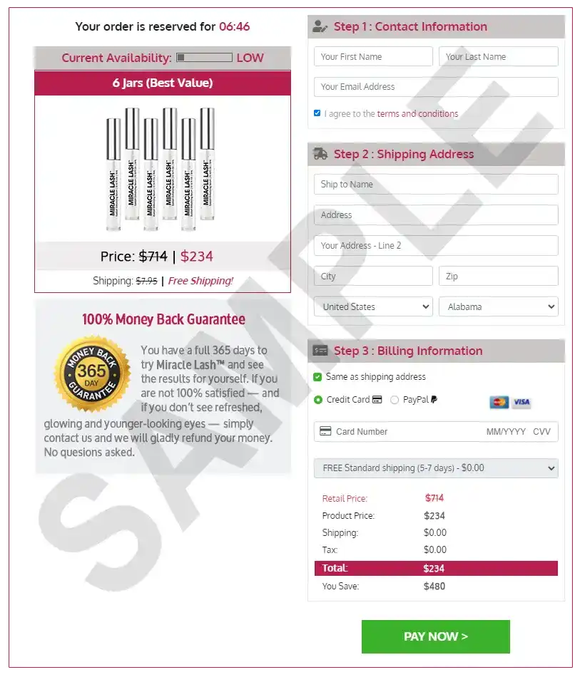 Miracle Lash Secure Checkout Page